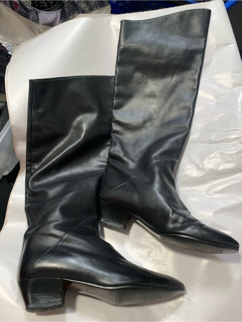 Made in Italy! Size 7 1/2 Classic Black Leather Knee-High Women's Boots